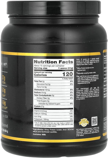 California Gold Nutrition Sport, Whey Protein Isolate, Unflavored, 1 Lb (454 G)